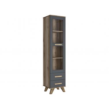 Книжный шкаф Вега-450 Скандинавия, дуб каньон/силк флай 450x404x1940 мм.