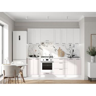 Аурелио Кухонный гарнитур прямой со стеклом 240 см Шариковые, белый/снежно-белый/белый лакобель/айриш 2400x532x2144 мм.