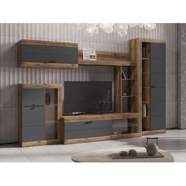 Гостиная Прага 1 без подсветки, дуб делано/графит софт 2852x426x1940 мм.