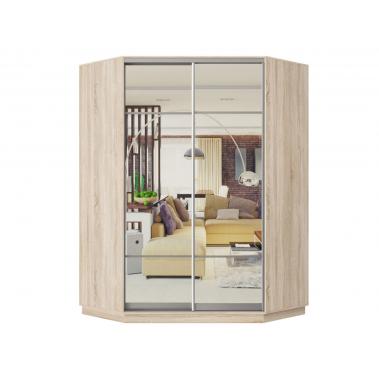 Шкаф-купе Угловой Маршал Лайт 71 220х110х45 (каркас дуб сонома 10, фасады 11.11 зеркало 00.00) профиль серебро 01 1100x450x2200 мм.