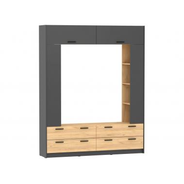 Стенка для гостиной Оттавия, антрацит/дуб крафт золотой 1768x400x2204 мм.